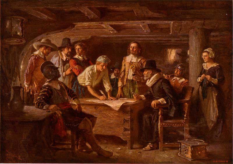 Jean Leon Gerome Ferris The Mayflower Compact, 1620 oil painting picture